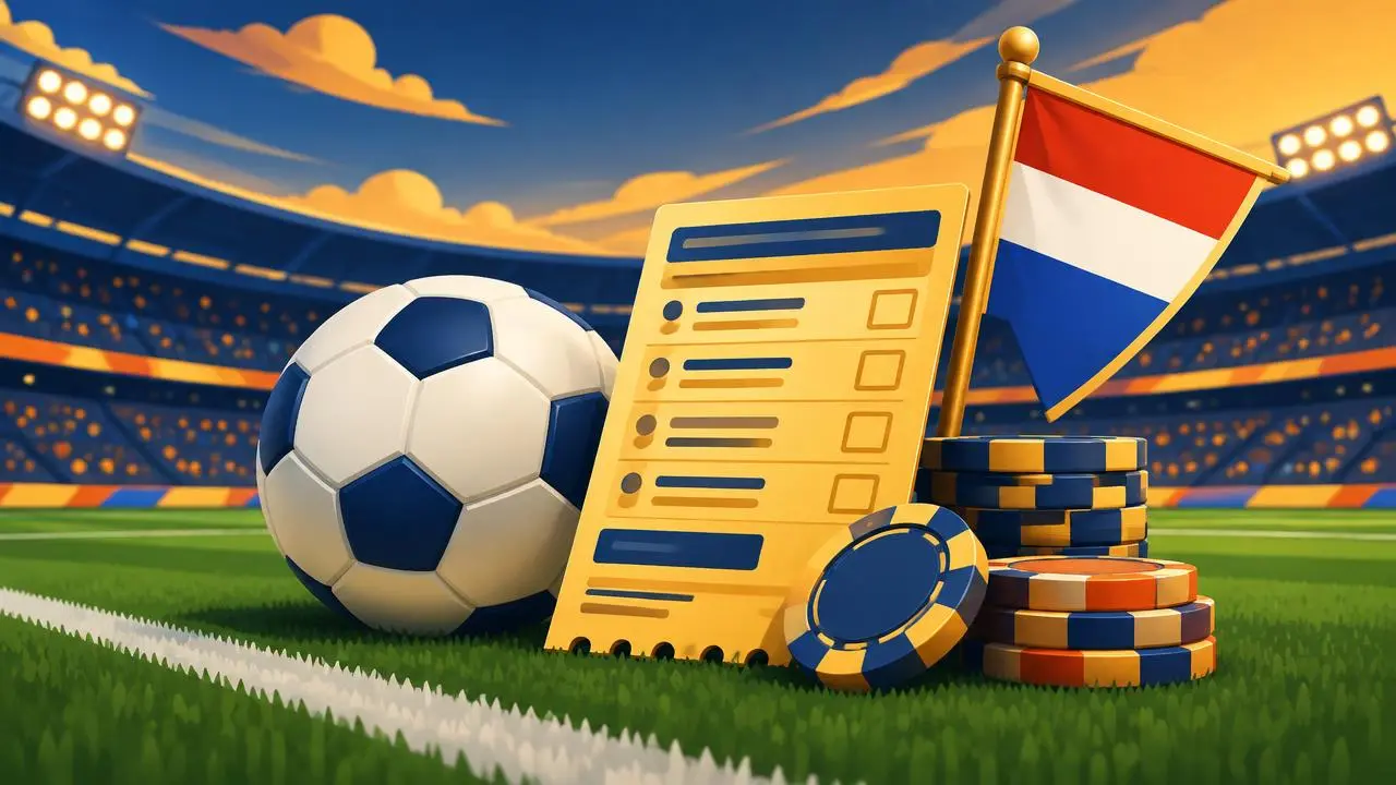 Voetbal, gouden wedbriefje en Nederlandse vlag voor wedden bij bookmakers zonder Cruks