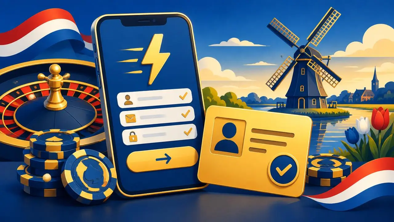 Snelle registratie bij een casino zonder Cruks op een smartphone, met identiteitskaart en Nederlandse molen