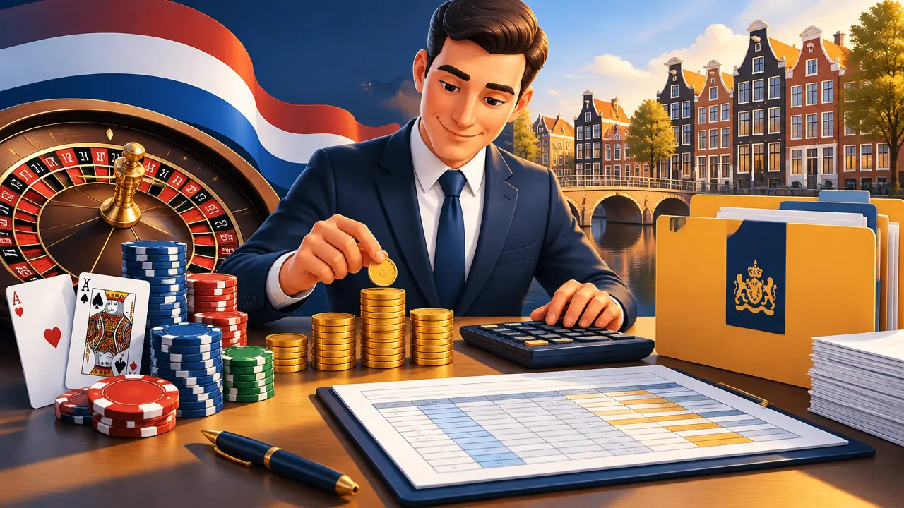 Nederlandse administratie voor kansspelbelasting met rekenmachine en overzichtsblad